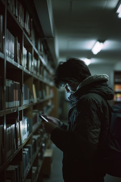 Портрет человека, страдающего киберболезнью от слишком длительного использования технологического устройства