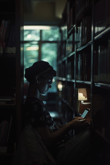 Портрет человека, страдающего киберболезнью от слишком длительного использования технологического устройства
