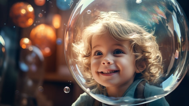 Free photo portrait of person with clear bubble