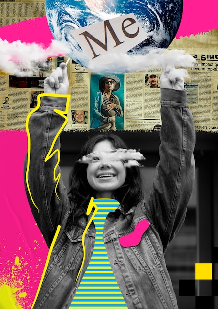 Free photo portrait of person with collage technique and color blocking