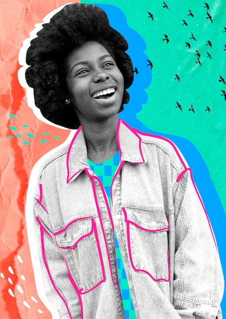 Portrait of person with collage technique and color blocking