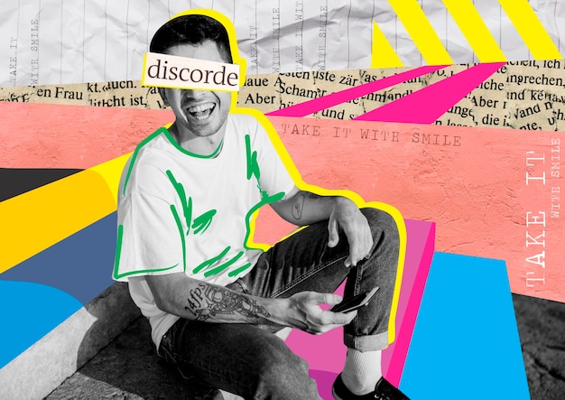 Portrait of person with collage technique and color blocking