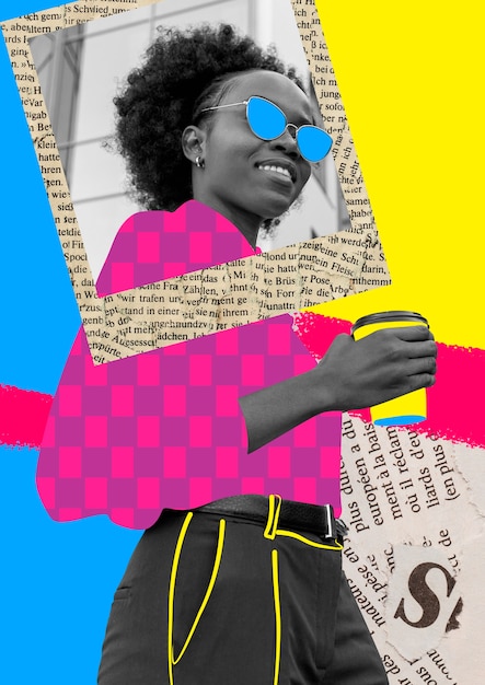 Portrait of person with collage technique and color blocking