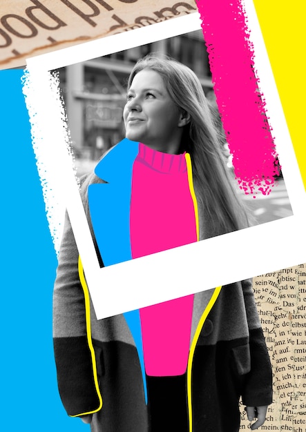 Portrait of person with collage technique and color blocking