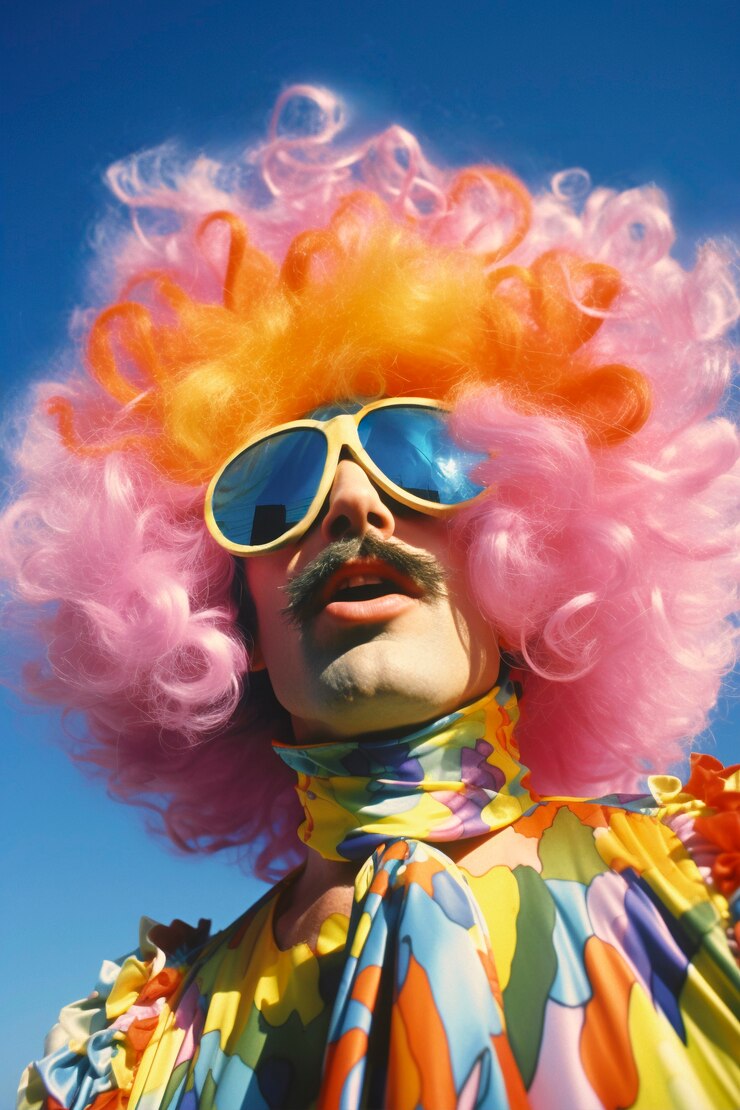 Free Photo portrait of person with funny wig