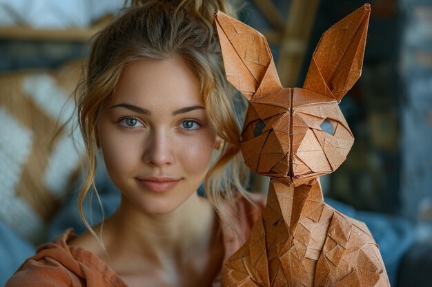 Portrait of person with geometric surreal animal