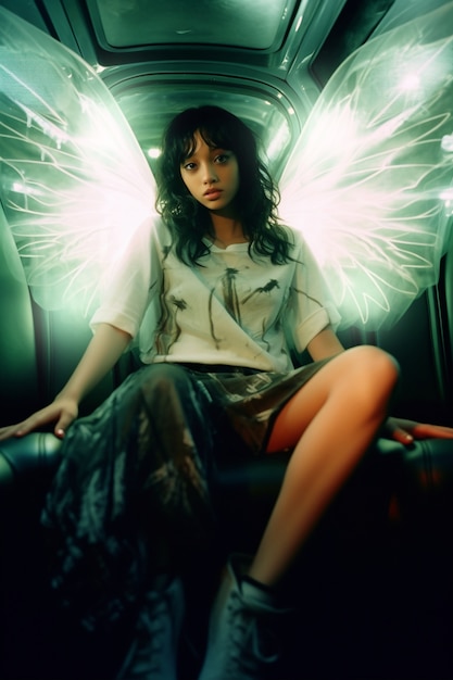 Free photo portrait of person with magical wings and fairy core aesthetic