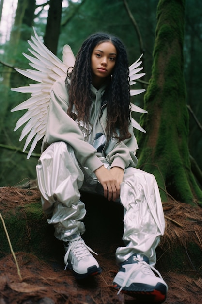 Free photo portrait of person with magical wings and fairy core aesthetic