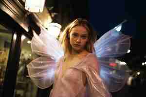 Free photo portrait of person with magical wings and fairy core aesthetic