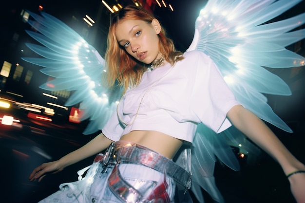 Free photo portrait of person with magical wings and fairy core aesthetic