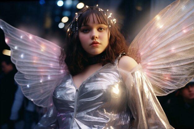 Portrait of person with magical wings and fairy core aesthetic