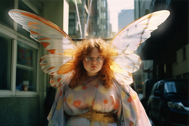 Free photo portrait of person with magical wings and fairy core aesthetic