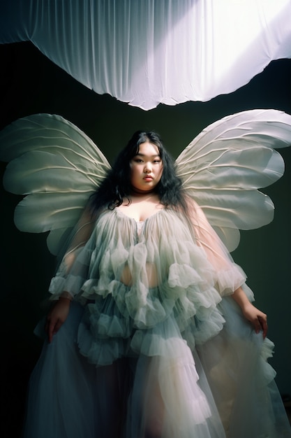 Portrait of person with magical wings and fairy core aesthetic