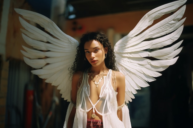 Free photo portrait of person with magical wings and fairy core aesthetic