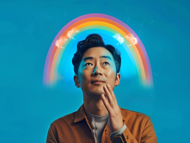 Portrait of person with rainbow colors symbolizing thoughts of the adhd brain