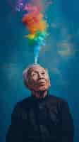 Free photo portrait of person with rainbow colors symbolizing thoughts of the adhd brain