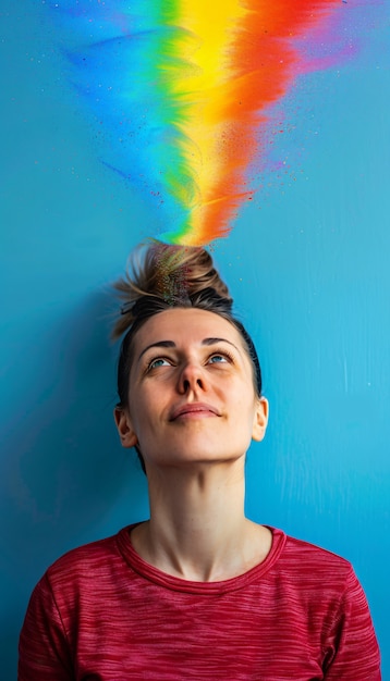 Портрет человека с радужными цветами, символизирующими мысли мозга с ADHD