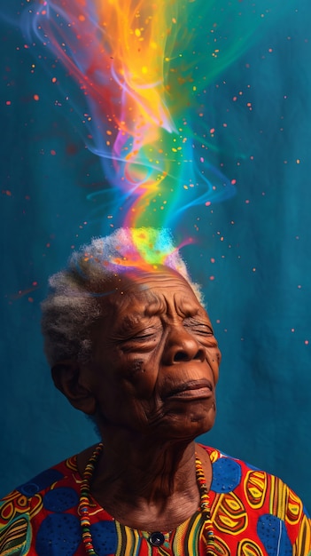 Portrait of person with rainbow colors symbolizing thoughts of the adhd brain