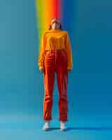 Foto gratuita ritratto di una persona con i colori dell'arcobaleno che simboleggiano i pensieri del cervello adhd