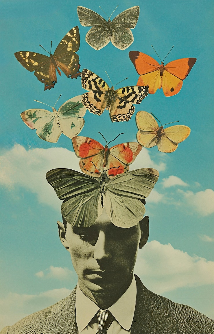 Free Photo portrait of person with visual metaphor for memory