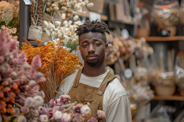 Portrait of person working at a dried flowers shop