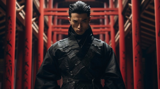 Портрет фотореалистичного мужского воина-нинзя
