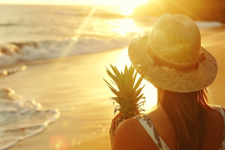Free Photo portrait of photorealistic person with pineapple fruit