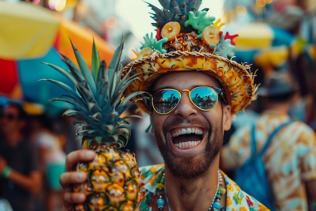 Foto gratuita ritratto fotorealistico di una persona con un frutto di ananas