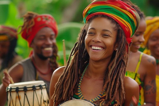 Foto gratuita ritratto fotorealistico di una donna rastafari con i dread africani