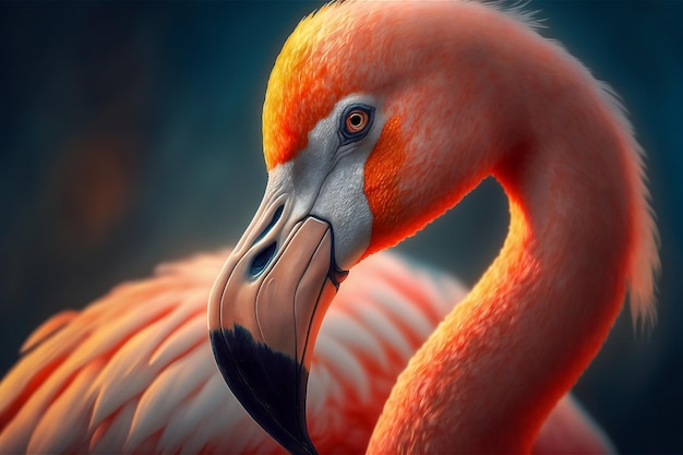 Portrait of pink flamingo bird on blured background