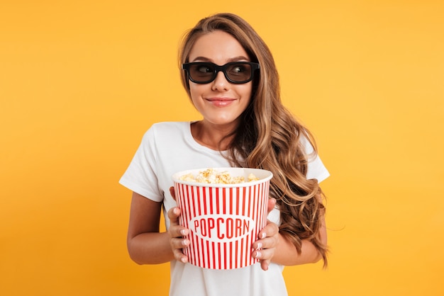 Portrait of a pleased happy girl in 3d glasses