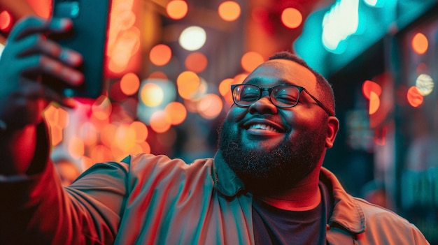 Free photo portrait of plus-size male social media influencer