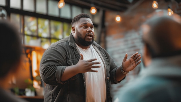 Free photo portrait of plus-size male social media influencer