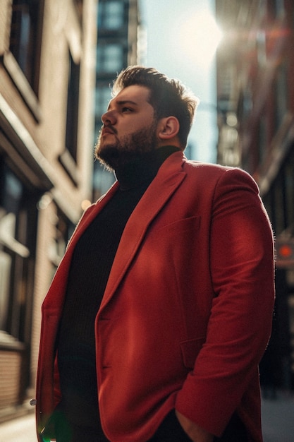Free photo portrait of plus-size man working as a social media influencer