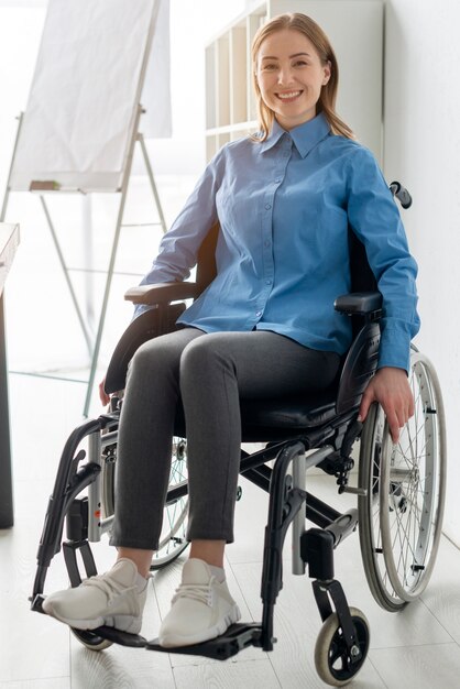 Portrait of positive adult woman smiling