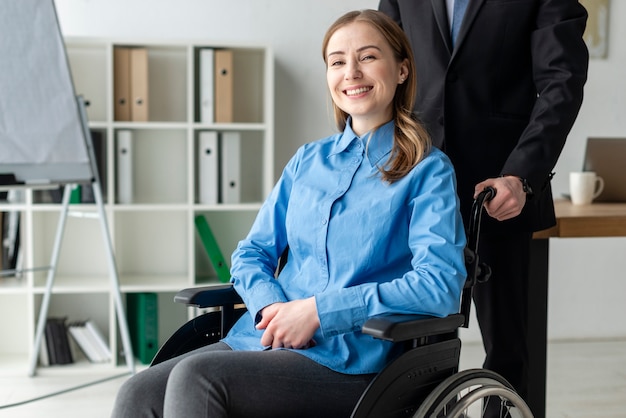 Portrait of positive young woman smiling