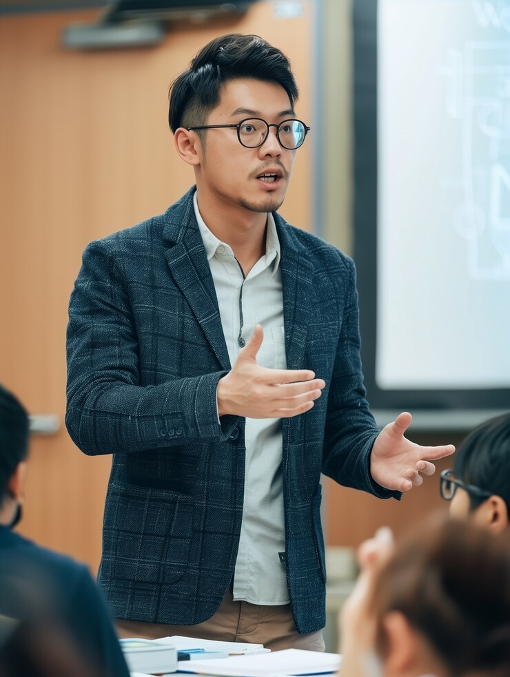 무료 Photo 교육 시스템에서 일하는 교수의 초상화