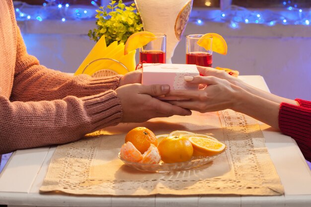 Portrait of romantic couple at Valentine's Day dinner