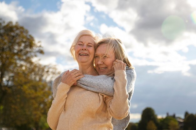 Portrait of romantic elderly lesbian couple