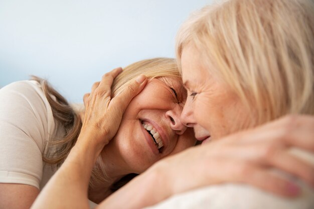 Portrait of romantic elderly lesbian couple