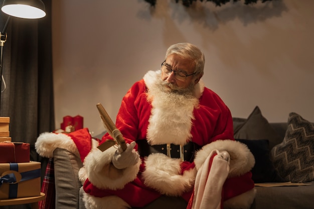 Портрет Санта-Клауса с подарком