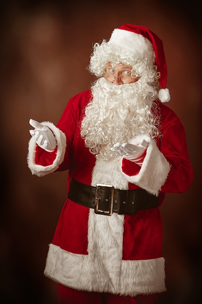 Portrait of Santa Claus in red costume