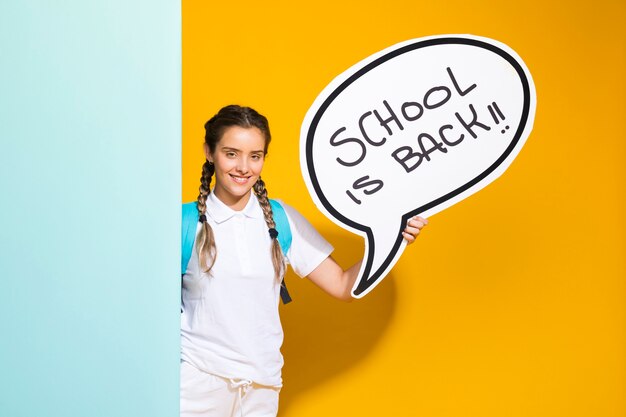 portrait of a schoolgirl with speech bubble
