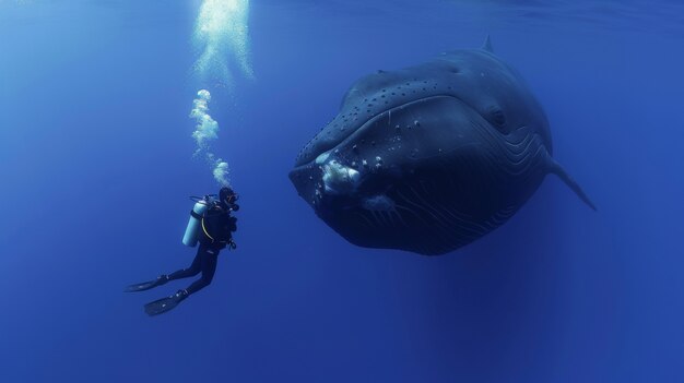 海洋生物と一緒に海水でスキューバダイバーの肖像画