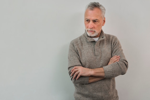 Portrait senior man on white background