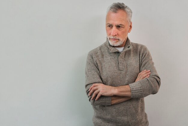 Portrait senior man on white background