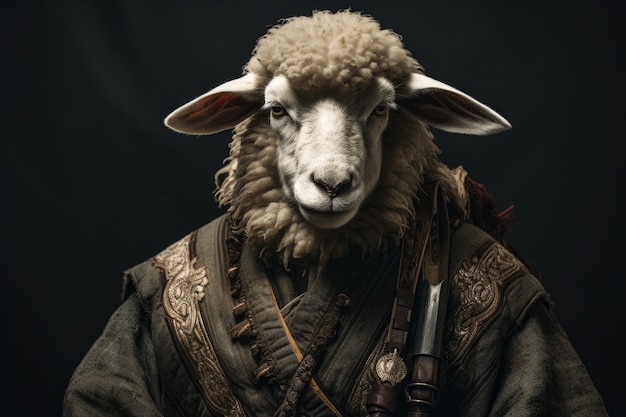 Free photo portrait of sheep as asian warrior