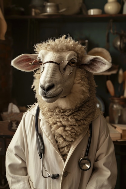 Foto gratuita ritratto di una pecora come medico