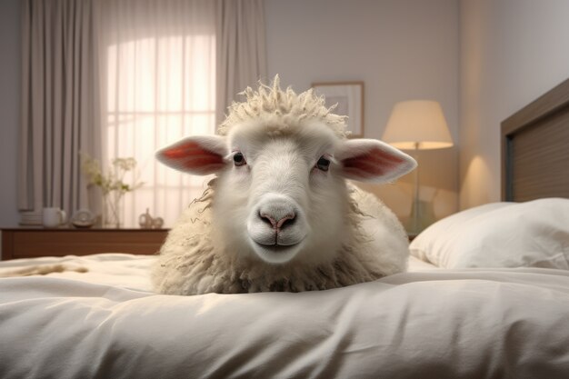 Free photo portrait of sheep on bed