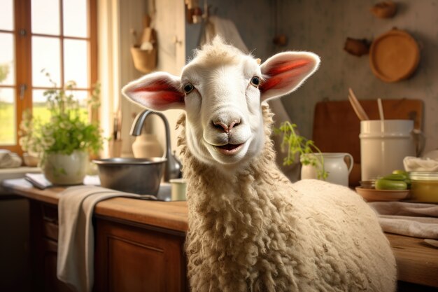 Portrait of sheep in the kitchen